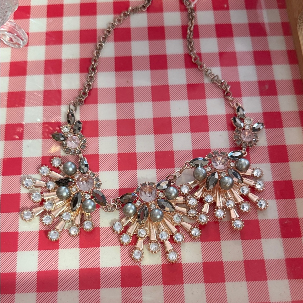 Elegant Silver and Pink Statement Necklace